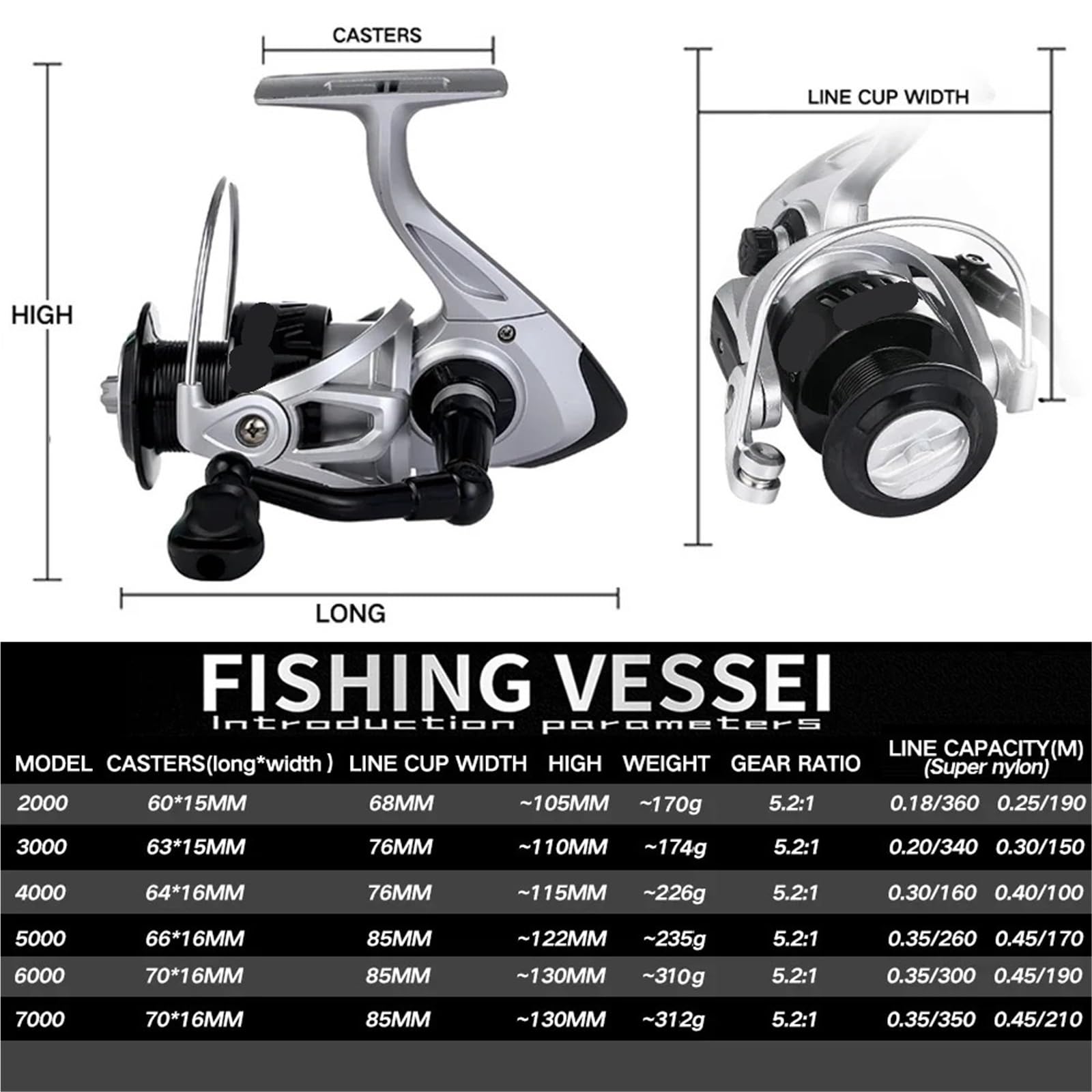 Carretes De Pesca Carrete de Pesca Giratorio máximo 10 kg Spinning