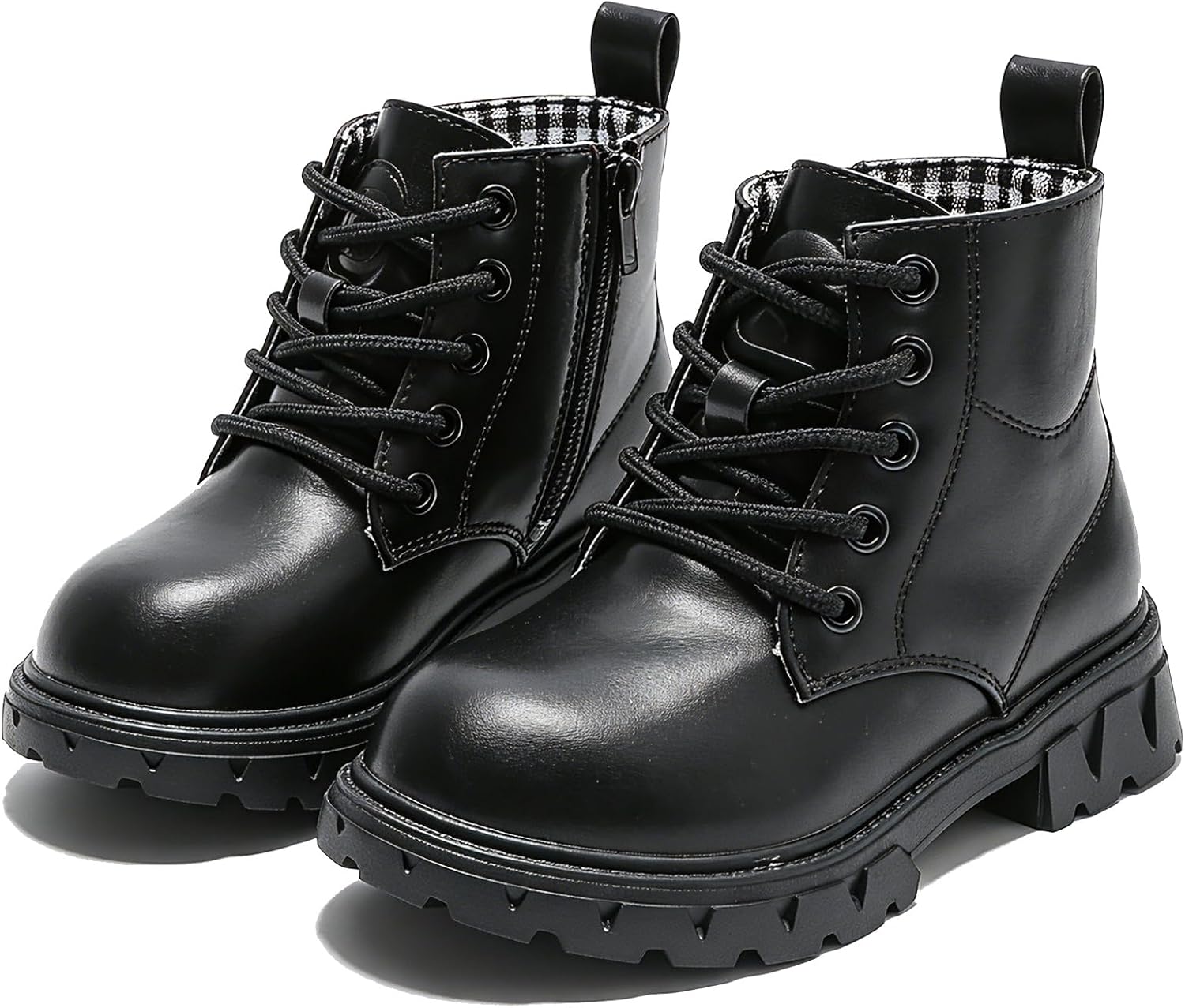DADAWEN Boys Girls Glitter Ankle Boots Kids Lace Up Side Zipper Waterproof Outdoor Combat Boots(Toddler/Little Kid/Big Kid)