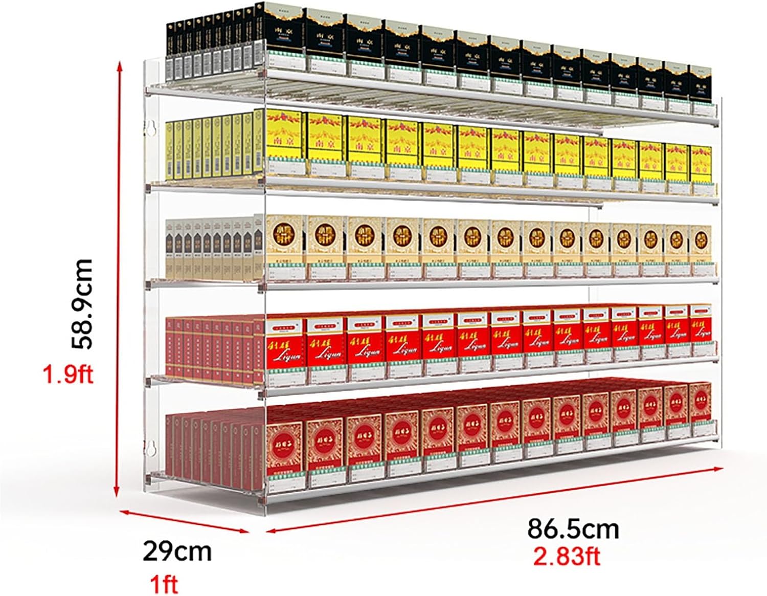 Store Display Shelves, Rectangular Cigarette Case Holder, Cigarette Display Holder,Thickness Of 10 Packs Of Cigarettes， Wall Mounted Cigarette Rack (Color : Clear) ( Size : 5-86.5x29x58.9cm/2.8x1x1.93