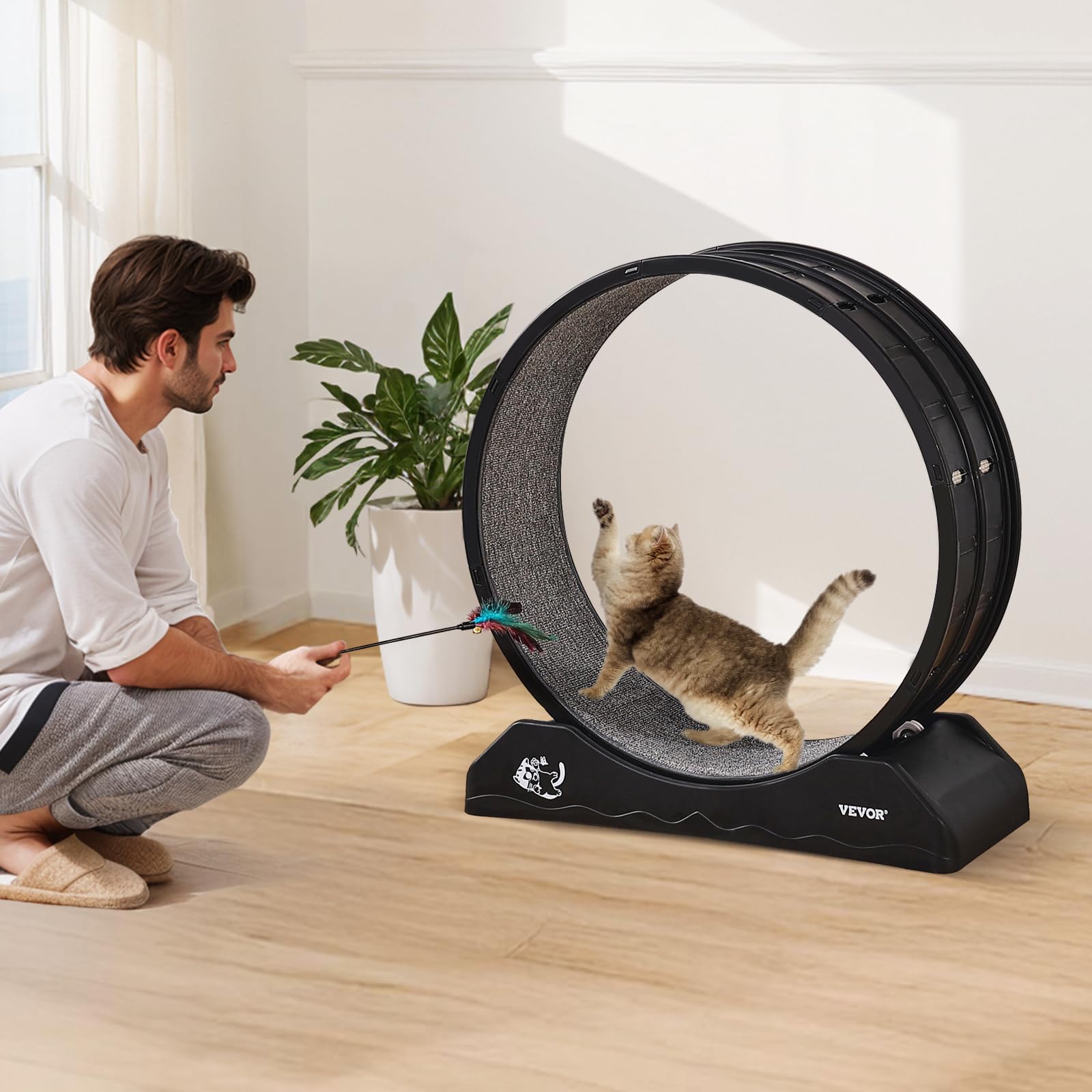 VEVOR Rueda de Ejercicio para Gatos de 800 x 340 x 850 mm, Rueda Grande para Correr con Freno Seguro y Pista Alfombrada, Cinta de Correr Silenciosa para Mascotas para Pérdida de Peso y Salud, Negro