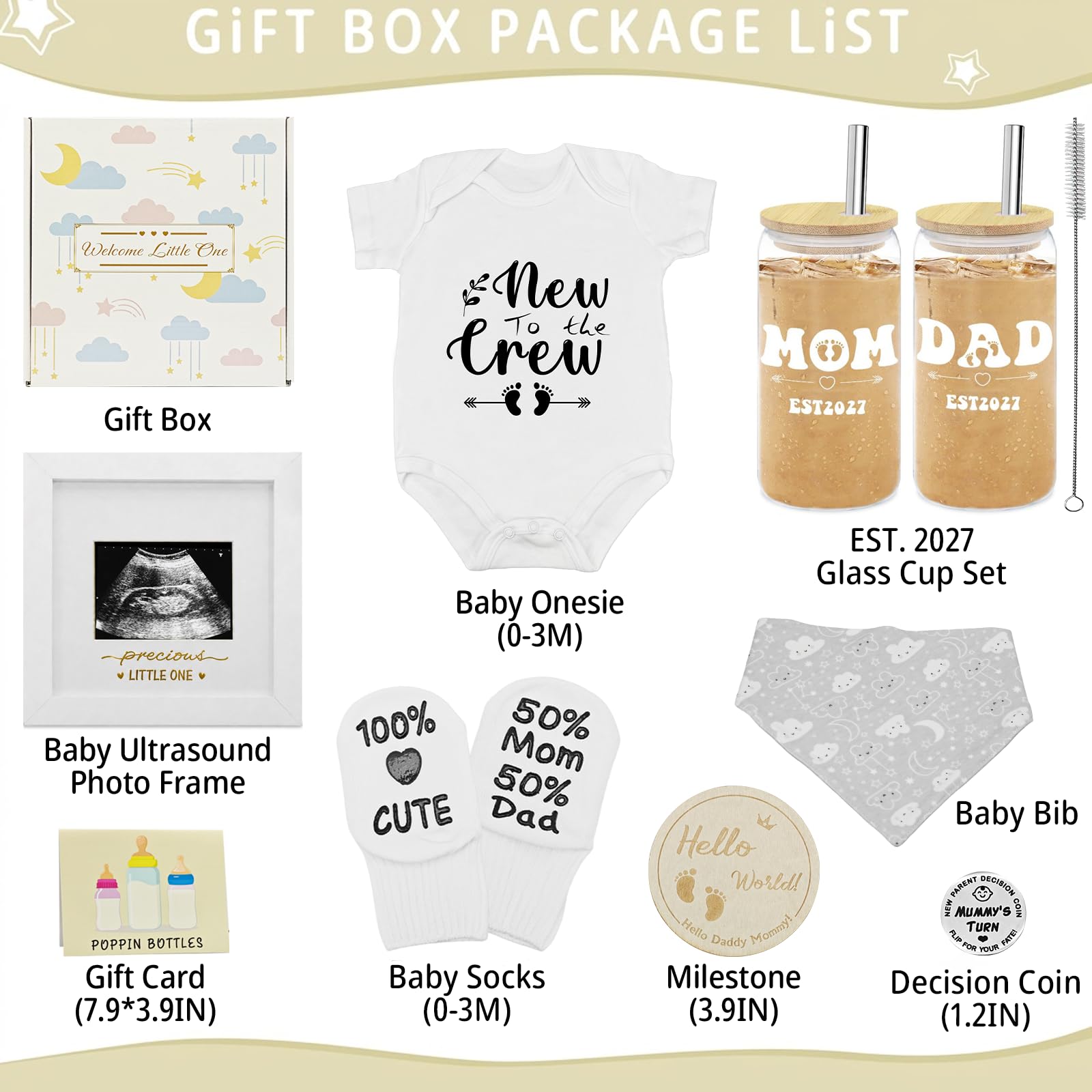 Juego de regalos para nuevos padres para parejas, regalos de revelación de género con vasos de vidrio para mamá y papá, cesta de regalo de embarazo para nuevos padres, anunciantes de embarazo
