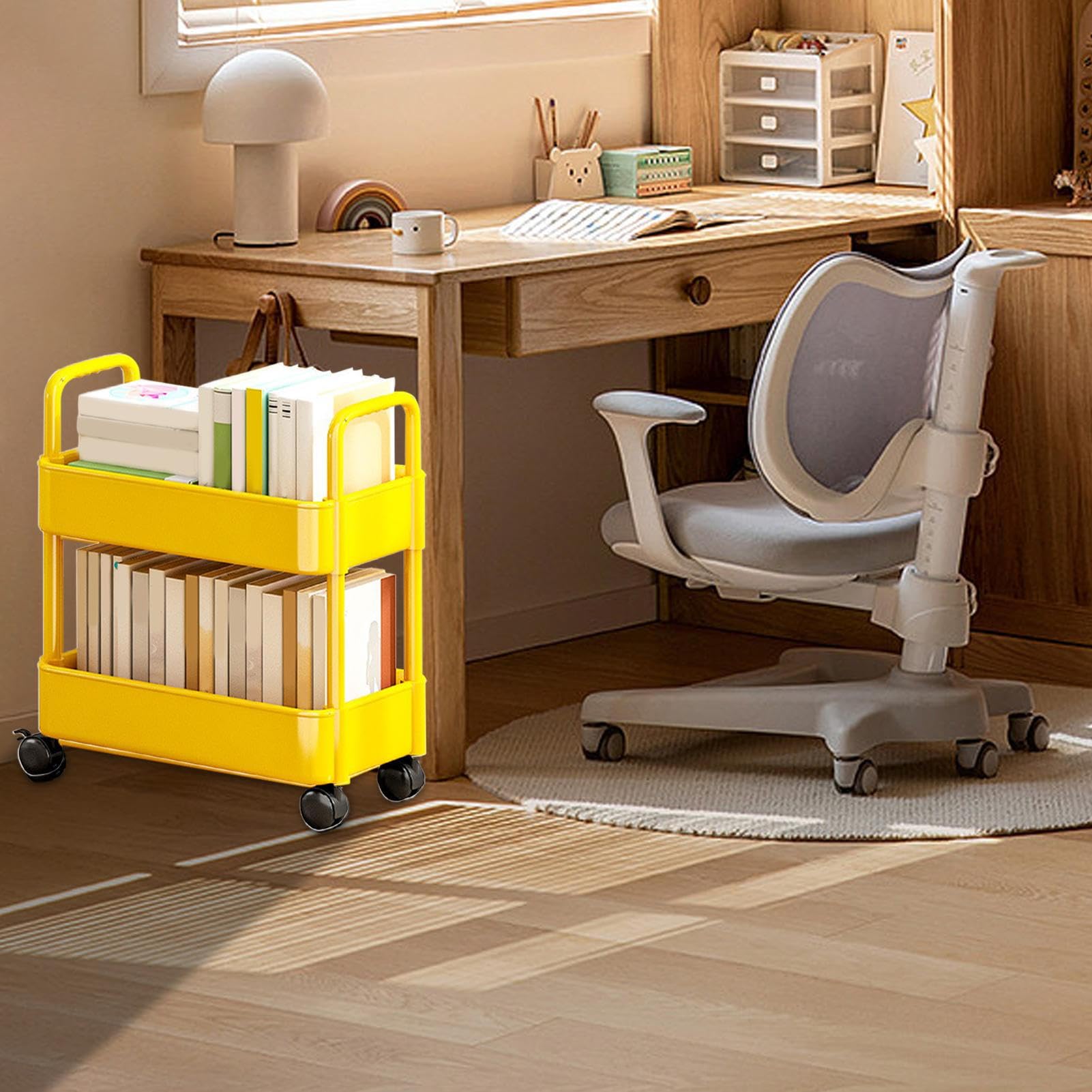 Carrello Da Libreria Mobile Libreria A Ruote 2 Livelli Organizzatore Di Carrello Di Libri Mobile Multifunzionale per Camera Da Letto Soggiorno Scuola Casa Bambino Studenti