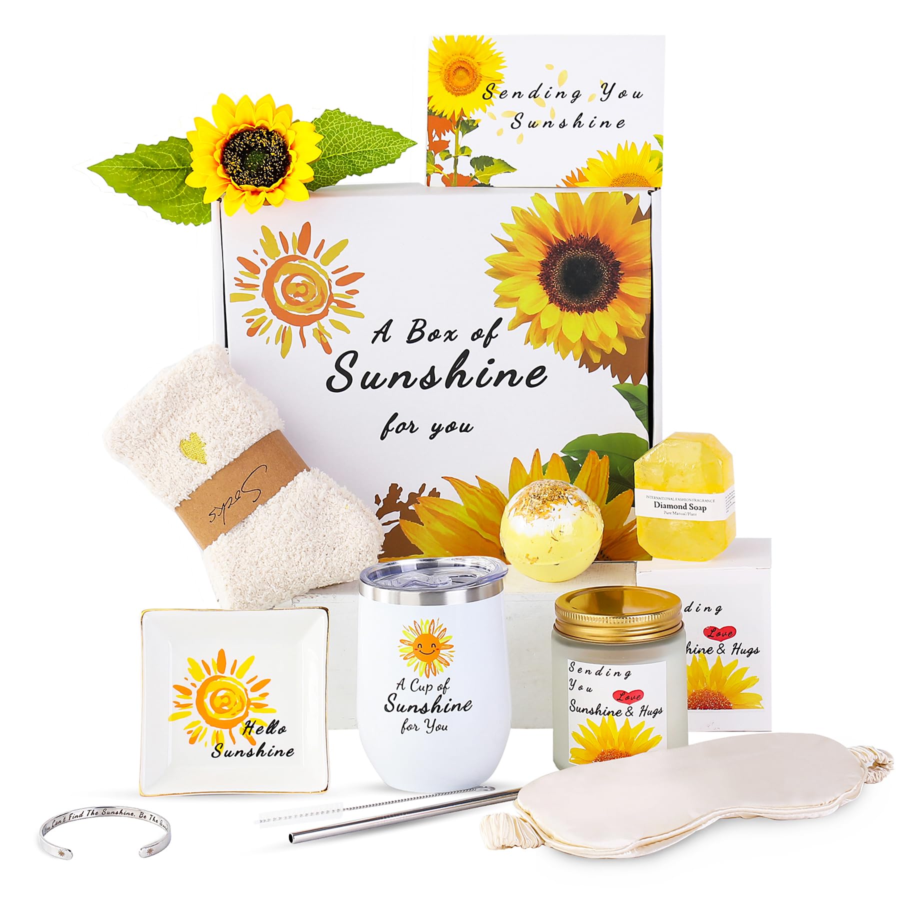 Sunflower Gifts for Women, Birthday Gifts for Women, Get Well Soon Gifts Basket, Care Package, Thinking of You Self Care Gifts for Women, Mom, Sister or Best Friend