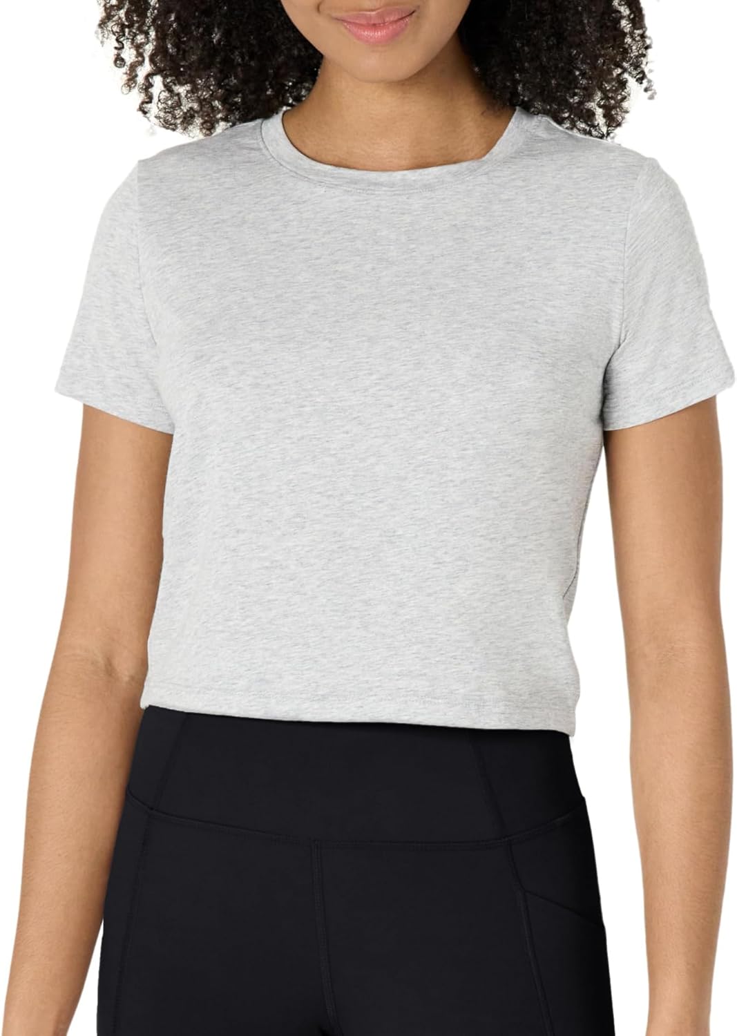Amazon Essentials Women's Active Soft Cotton Crewneck Short Sleeve Yoga Workout Lightweight Cropped T-Shirt