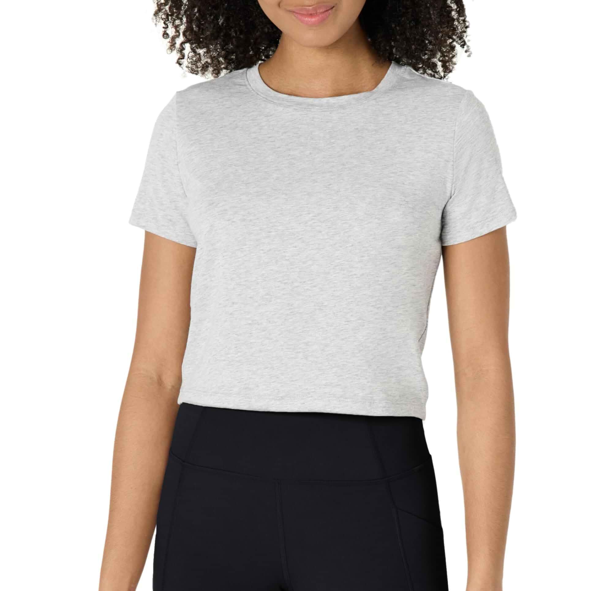 Amazon Essentials Women's Regular Fit Active Soft Cotton Crewneck Short Sleeve Yoga Workout Lightweight Cropped T-Shirt Regular Fit