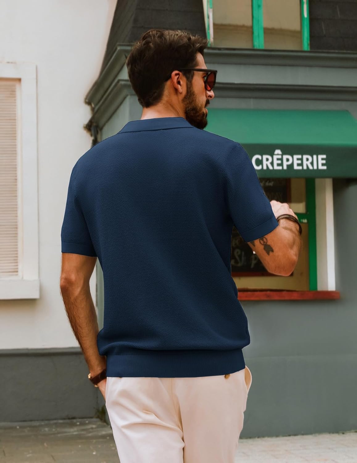 PJ PAUL JONES Mens Polo Shirts Short Sleeve Textured Knit V Neck Shirt Casual Golf Shirts Stylish Old Money Tops - Image 5