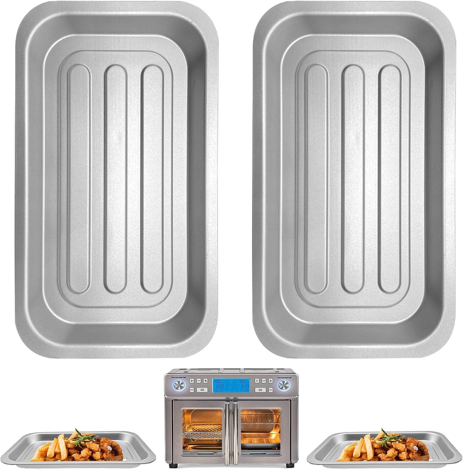 GXF 2PCS Air Fryer Accessories for Emeril Lagasse Dual Zone 360 Air Fryer Oven 25 QT Extra Large, 11.5''×6.7'' Steel Air Fryer Tray Grill Pan Grill Plate Crisper Plate Replacement Parts Rack