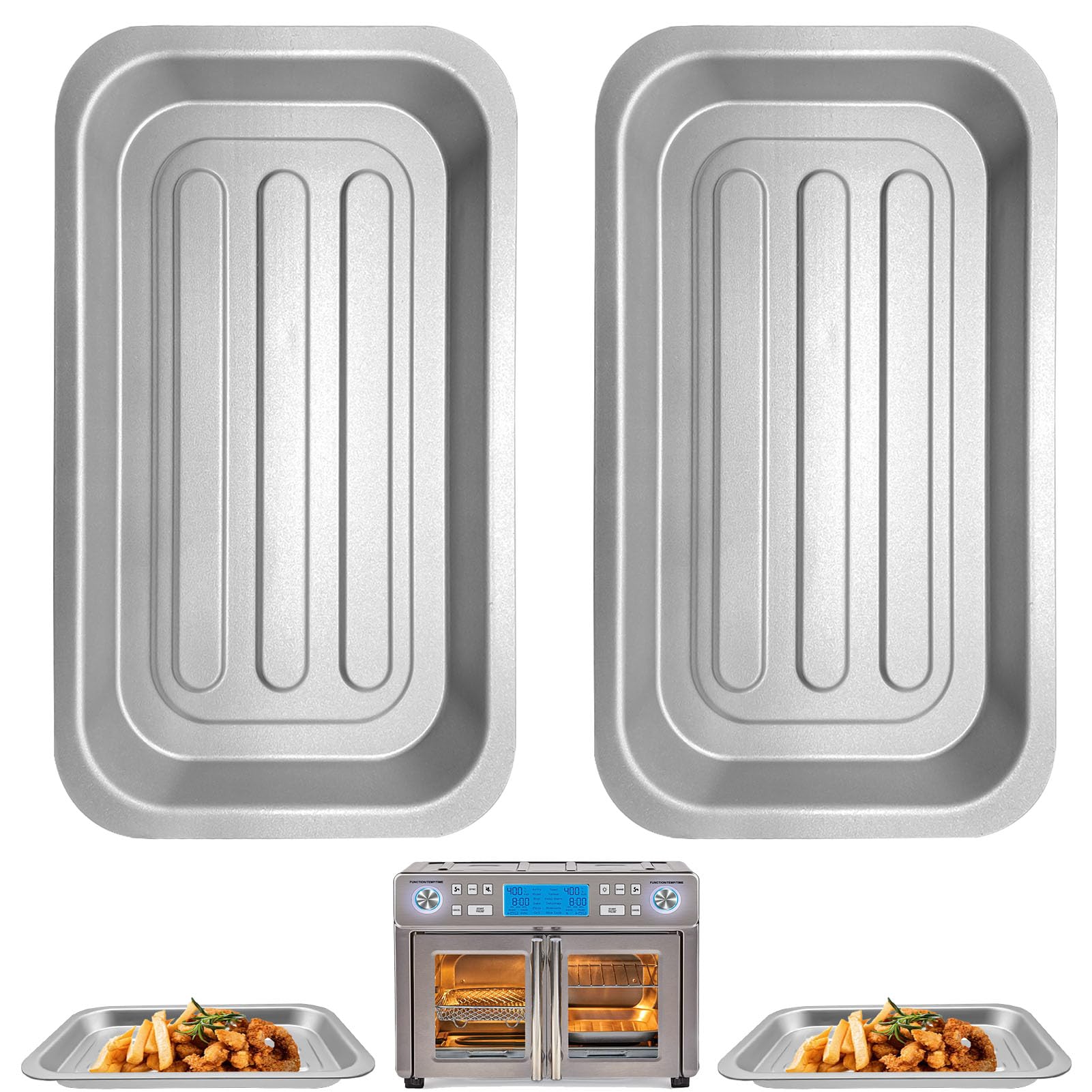 Air Fryer Tray for Emeril Lagasse Dual Zone 360 Air Fryer Oven 25QT Extra Large, 11.5''×6.7'' Steel Air Fryer 2Pack Accessories Crisper Plate Grill Pan Replacement Parts Rack