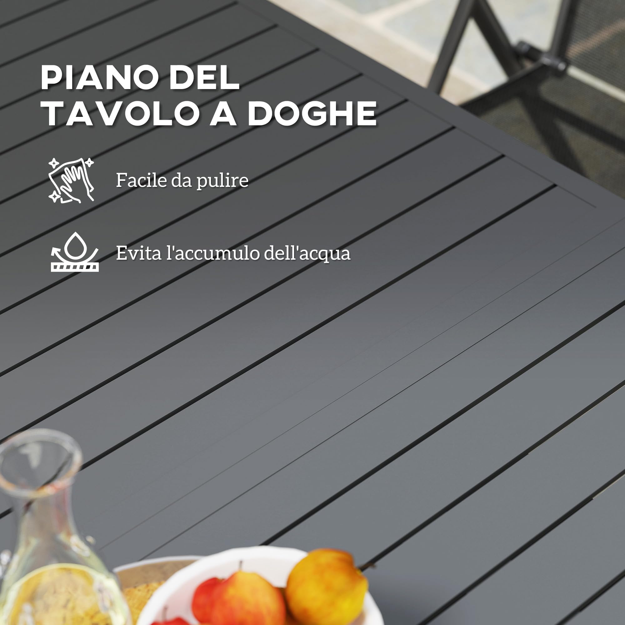 Outsunny Tavolo da Giardino Allungabile per 6-8 Persone da 160/220x90x73 cm, Tavola da Pranzo Estensibile Rettangolare con Piano a Doghe in Alluminio, Per Patio, Balcone, Terrazzo ed Esterno, Grigio