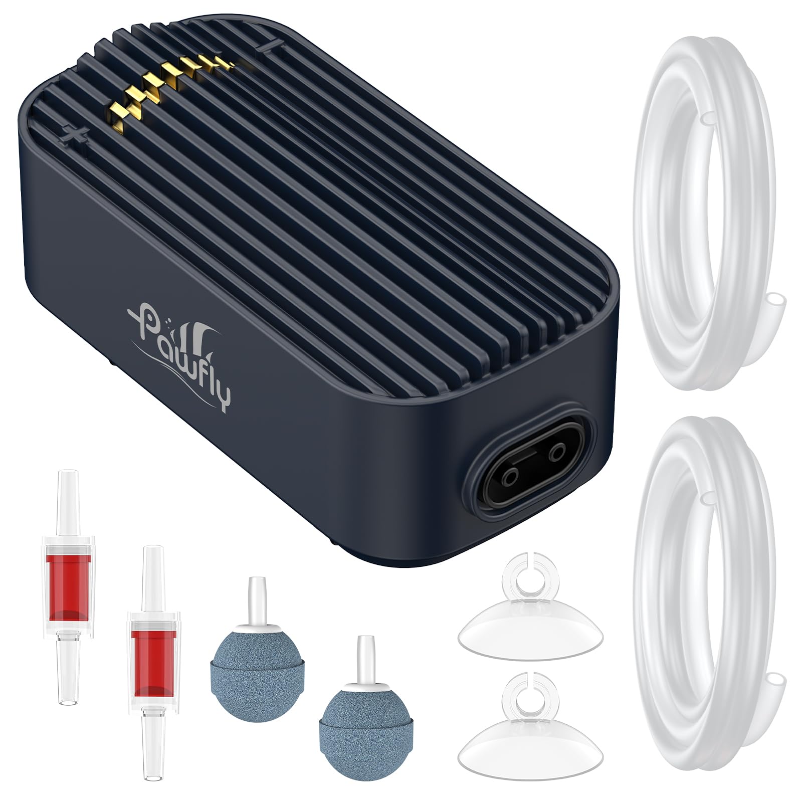 Pawfly Aquarium-Luftpumpe, 416 L/h Luftpumpe für Aquarien bis zu 606 L, extrem leise, einstellbare Sauerstoffpumpe mit Luftschlauch, Ausströmerstein und Rückschlagventil, Belüfter für Fische