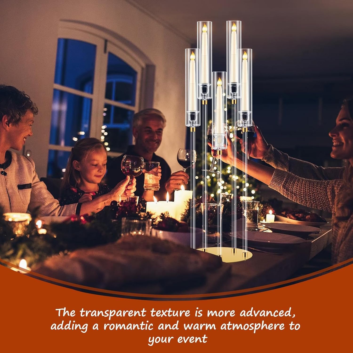 8 Set 5 Arm 35" Acrylic Candelabra Table Centerpiece Floor Candelabras Clear Candle Holder with Removable Lampshade Wedding Candelabra Centerpiece for Easter Ceremony Anniversarys Dinner Dining Party