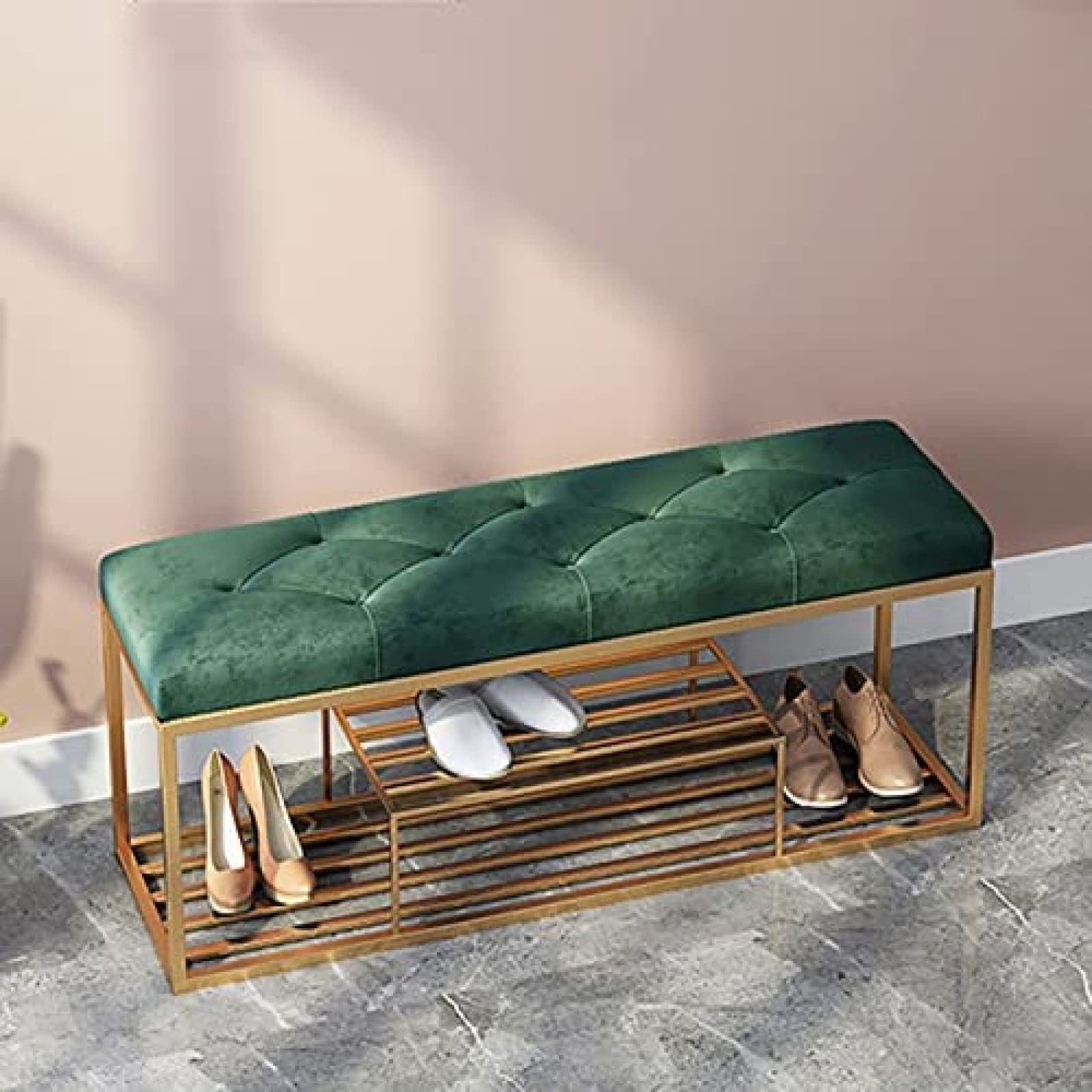 Banc d'entrée luxueux avec étagère à chaussures pour éliminer le désordre du hall