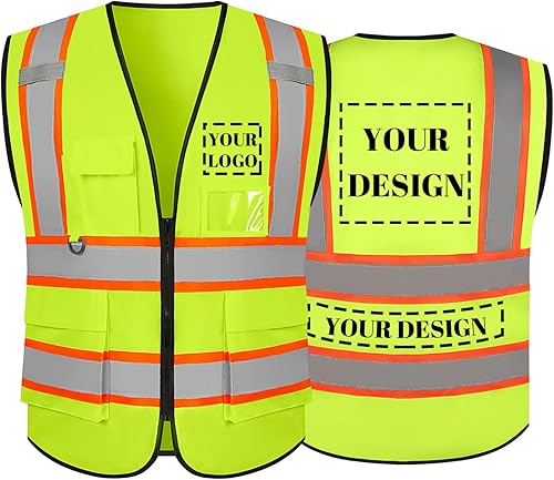 Chaleco de seguridad reflectante de alta visibilidad con 5 bolsillos y cremallera clase 2 para adultos, unisex, ropa de trabajo de seguridad para la