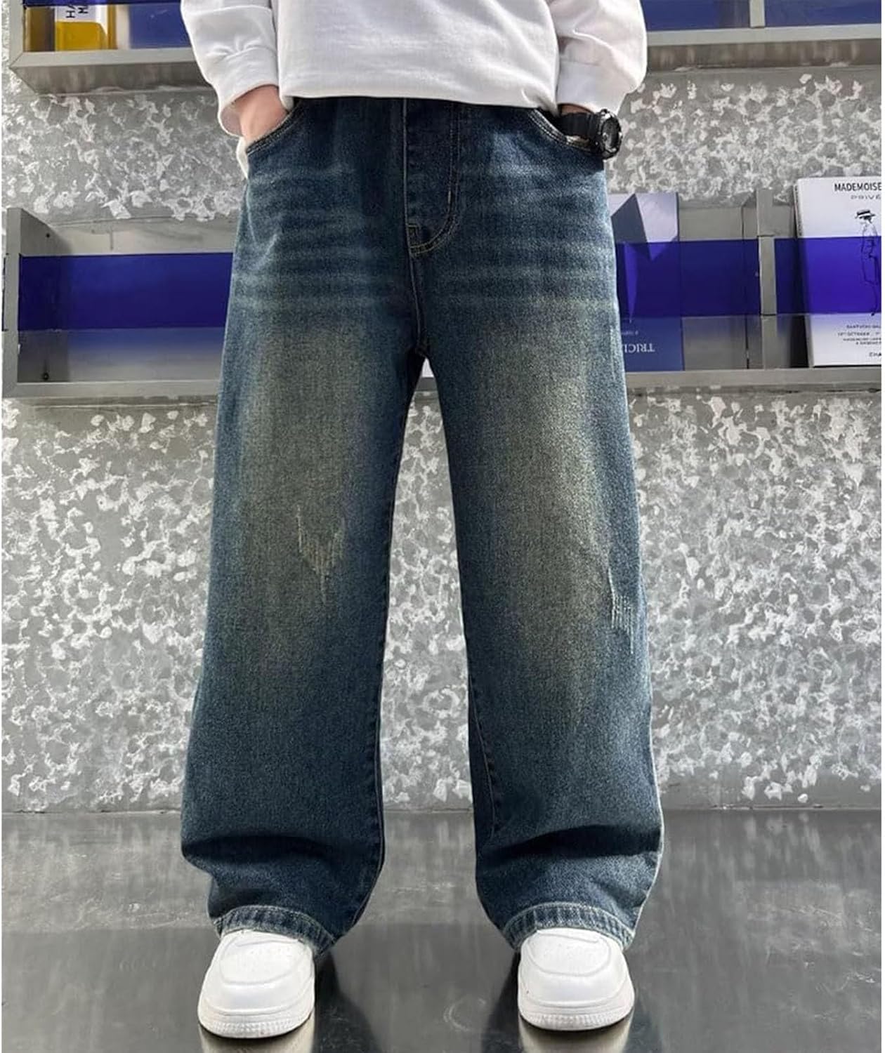 Baggy Jeans Boys Stretch Fit Elastic Waist Pull On Relaxed Children's Jogger Active Athletic Youth Workout Teenage Trousers