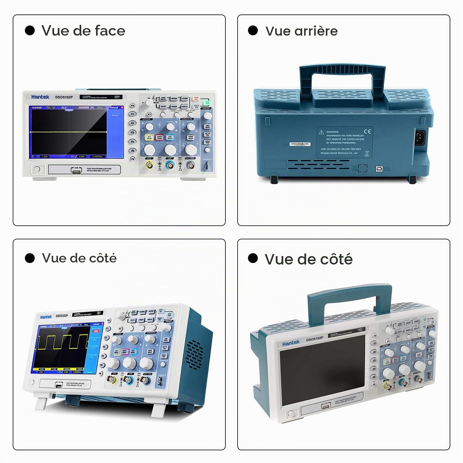 Hantek DSO5102P Oscilloscope Numérique, 2 canaux, 1 GSa/s Échantillon En Temps Réel, 100 MHz