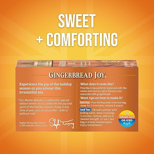Miniatura 2 de Twinings Gingerbread Joy - Té negro con jengibre y canela, con cafeína, disfruta caliente o helado, té en bolsas individuales, el embalaje puede