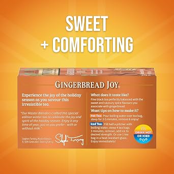 Twinings Gingerbread Joy Black Tea Individually Wrapped Bags, 20 Count (Pack of 6), Ginger & Cinnamon, Caffeinated, Enjoy Hot or Iced, 120 Teabags