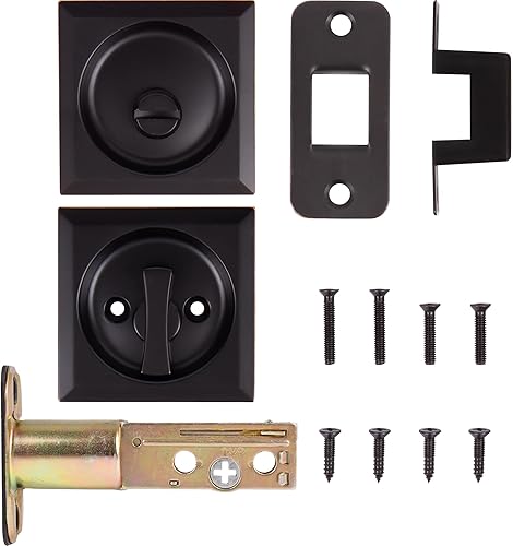 Miniatura 5 de Stone Harbor Hardware Cerradura de puerta de bolsillo cuadrada contemporánea, función de privacidad, fondo de 2-34", bronce vintage