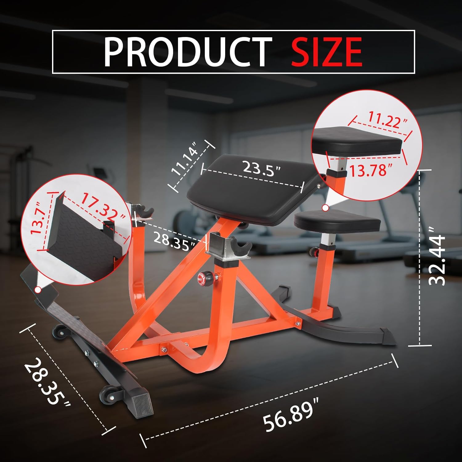 Preacher Curl Bench – Adjustable Bicep Curl Machine for Barbell & Dumbbell, 440 LB Capacity Heavy Duty Seated Bench with Wheels for Home Gym (Black, Gray, Red, Orange)