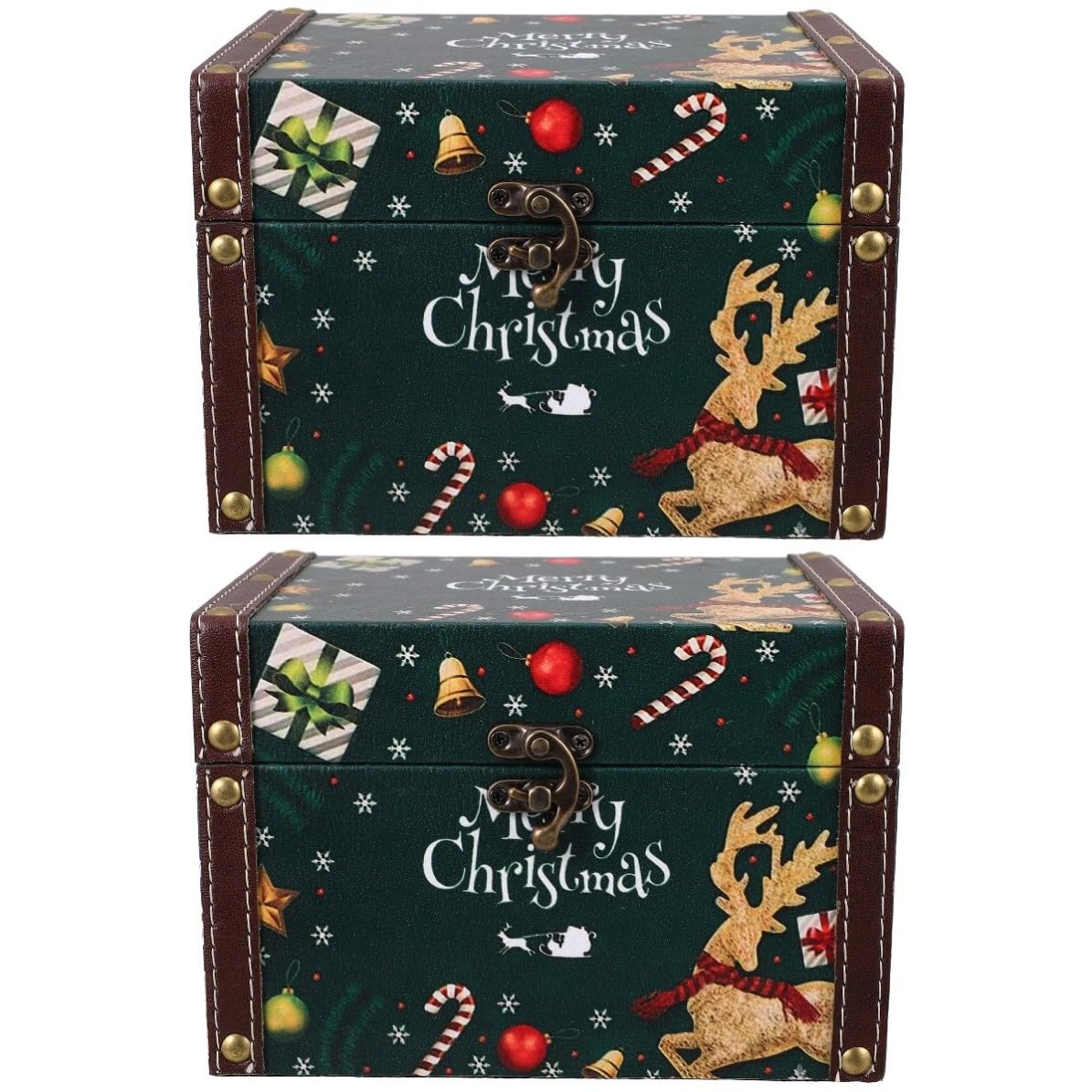 Toyvian 2 Piezas Caja de Madera Vintage Tapa Abatible, Alce Navideño y Gran