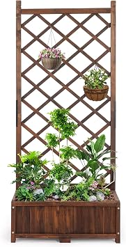 Vasitelan Wood Planter Raised Bed with Trellis, Outdoor Wood Planter Box Garden Stander for Patio Yard, 29.5 x 16.9 x 67 inches