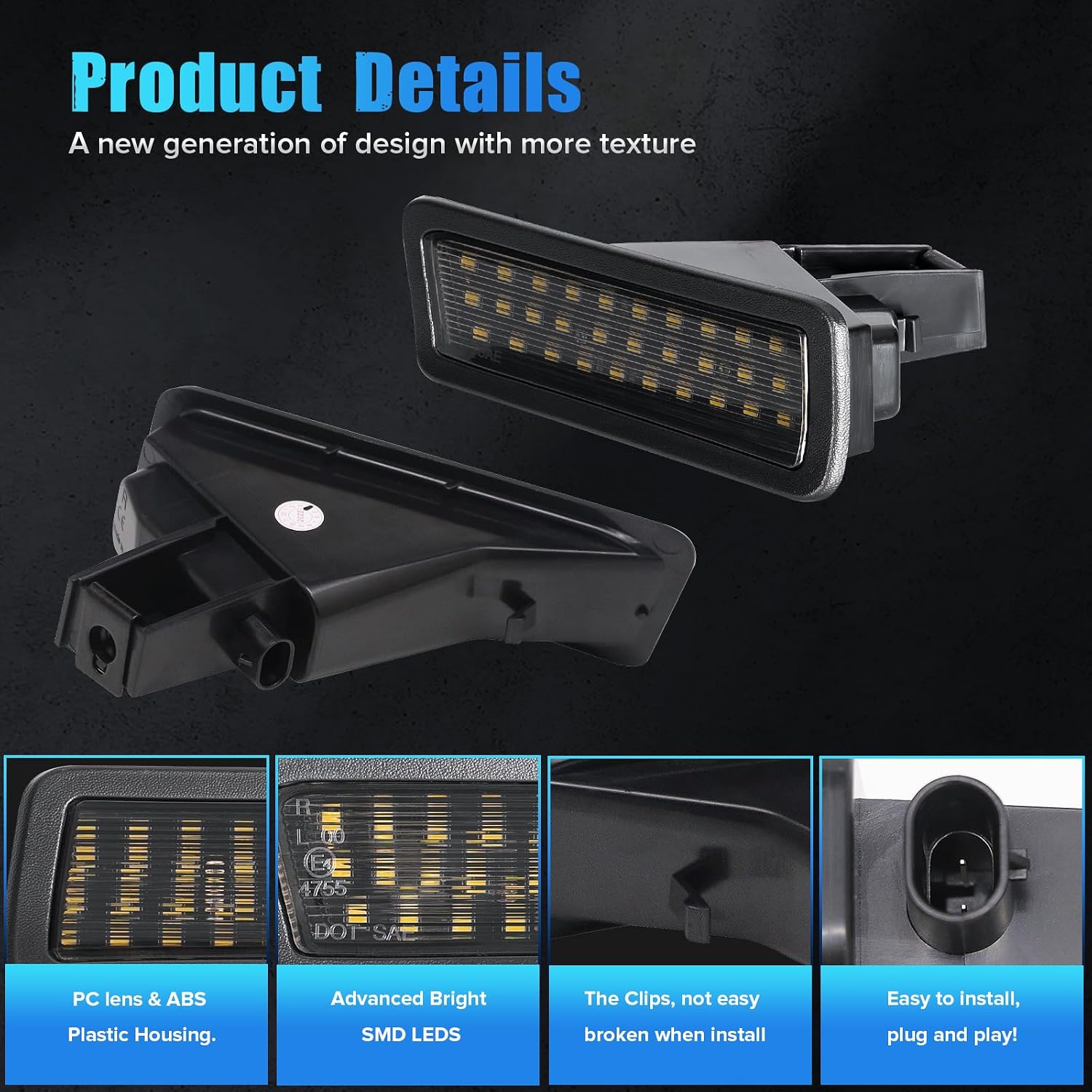 2Pcs 6000K White LED License Plate Light Compatible with RAM 1500 2019 2020 2021 2022 2023 2024 2025 2026 Rear Bumper Tag Lamp Smoke Lens (NOT Compatible with Classic Models)