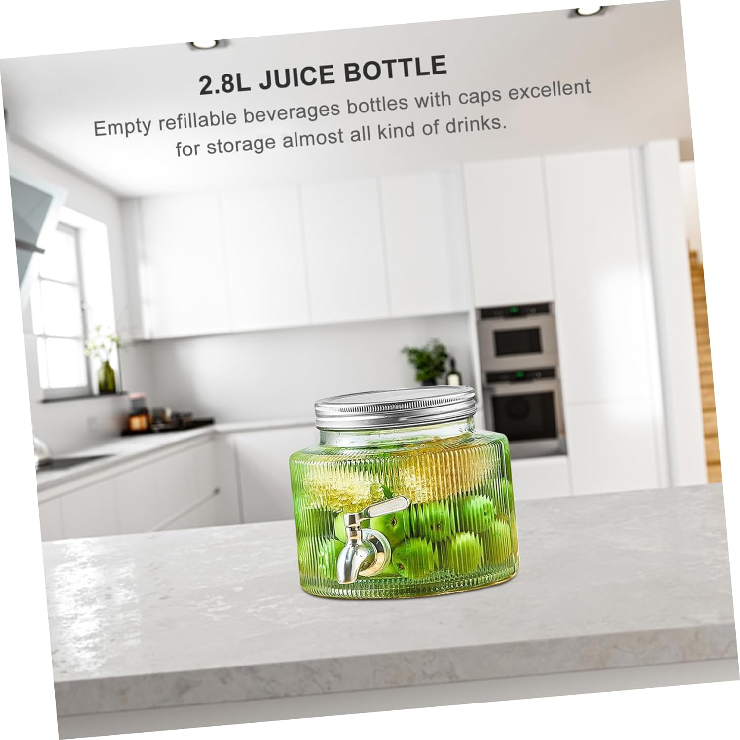 VICASKY Glass Beverage Dispenser with Tap Sealed Fruit Tea Jar for Iced Tea Lemonade and Water Stylish Glass Container for Parties and Home Use