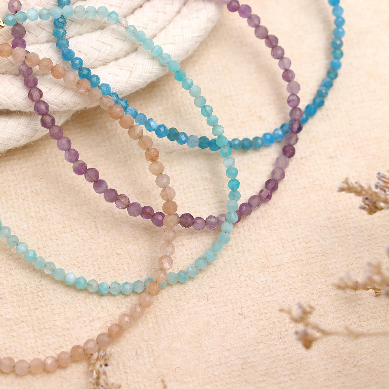 Gemstone Colorful Beaded Link Bracelets Stack for Women, Dainty Boho Handmade Adjustable Natural Stone Beads Stackable Bracelet Outfit Accessories Jewelry Gift. - Image 5