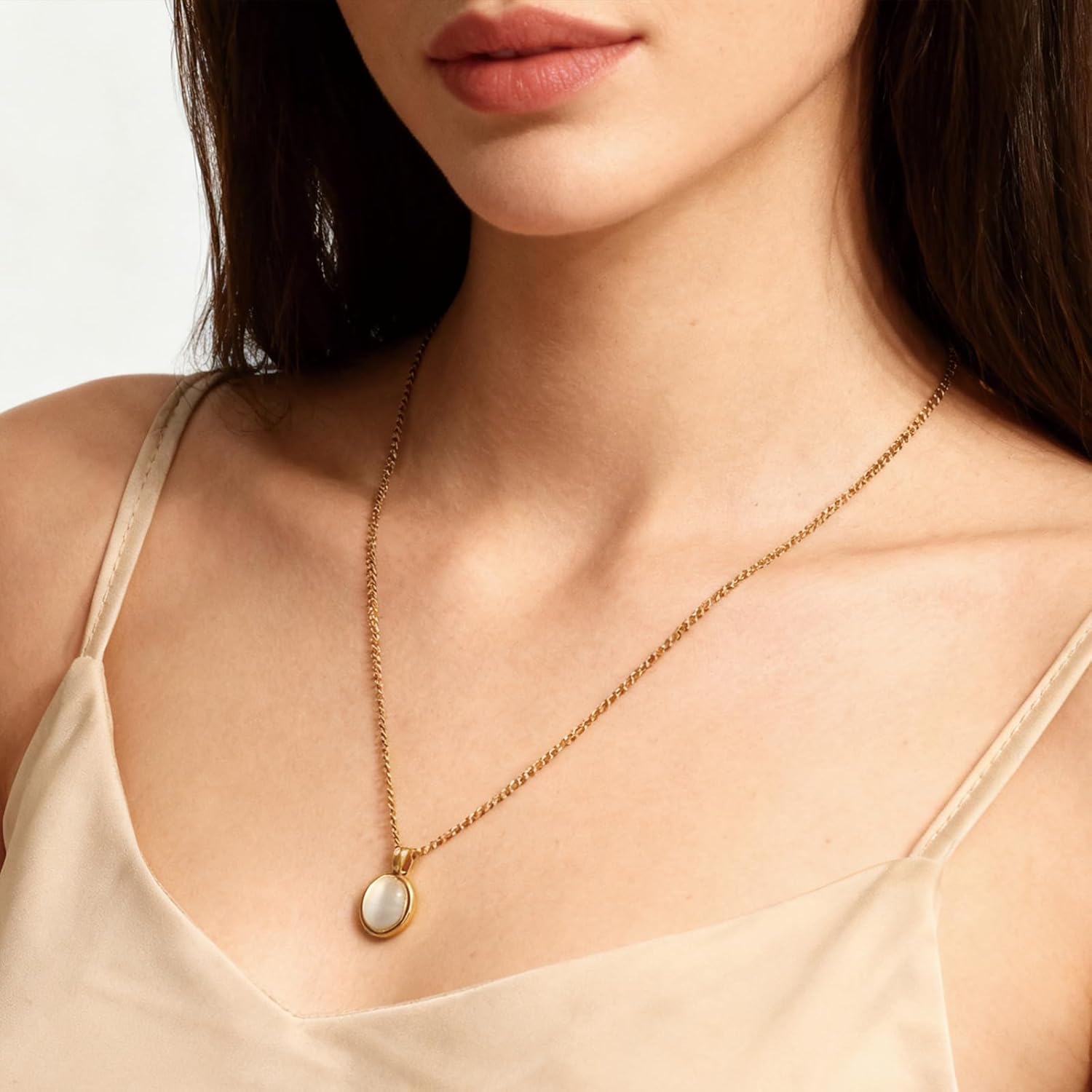 Opal Necklace for Women Gold Opal Jewelry Dainty Stone Necklace Oval Pendant Necklace Dainty 14K Gold Plated Stainless Steel - Image 3