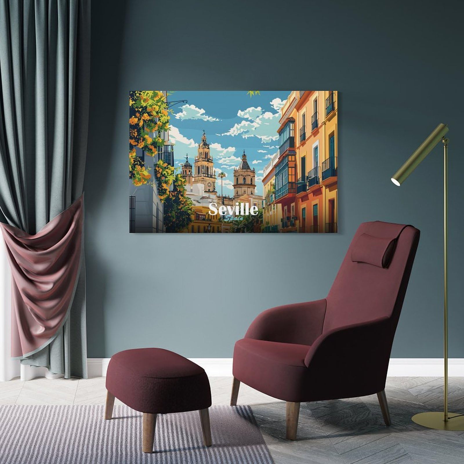 Junmoney Frame-Style-23-1 Decorative Wall Artwork Seville Cityscape, 24X36inch(60X90cm), For Sofa Walls, Lounge Or Home Corners, Modern Wall Decor For Cosy Interiors