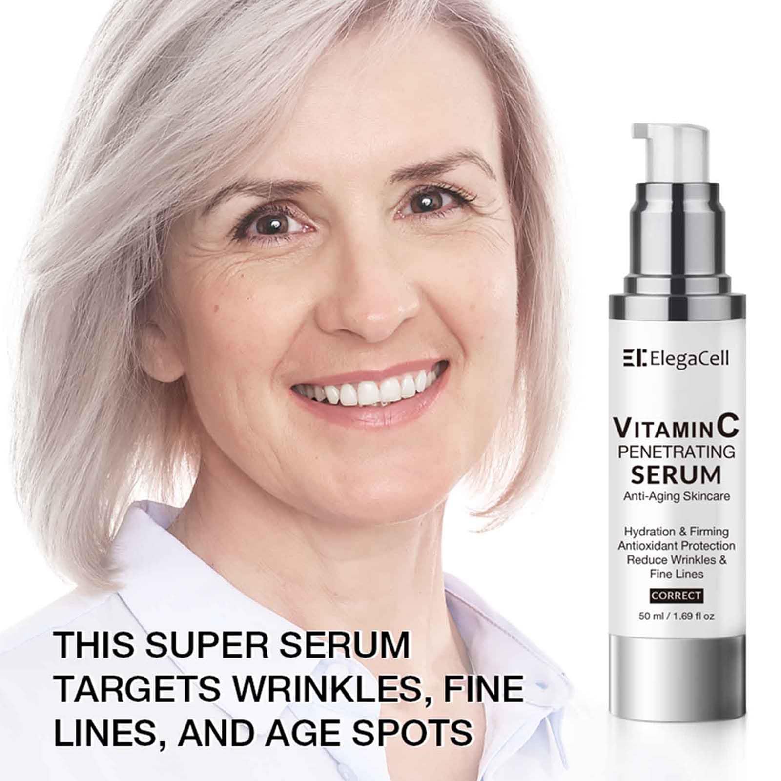 ElegaCell Vitamin C Face Serum with Hyaluronic Acid for Mature Skin