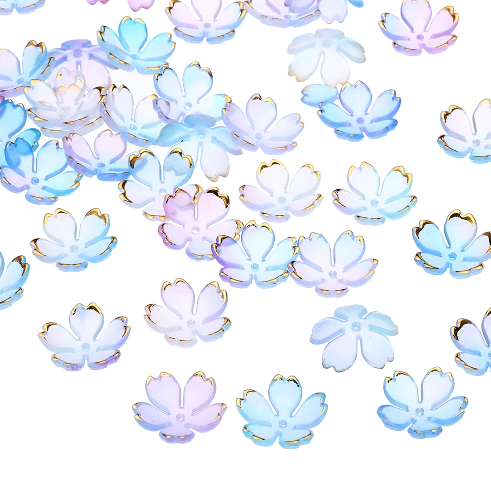 PATIKIL Acrylic Flower Beads, 50 Pcs 18mm Gold-Plated Gradient Cherry Blossom Floral Spacer Beads for Bracelets Earrings