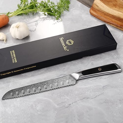 Miniatura 15 de Sunnecko Cuchillo de cocina de Damasco de 8 pulgadas para cortar carne, cuchillo japonés VG10 de acero, espiga completa