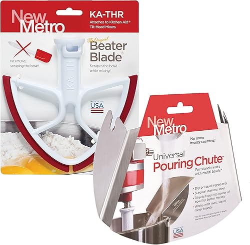 New Metro Design PC-THR BeaterBlade y juego de conductos de vertido, compatible KitchenAid 4.5 cuartos de galón, mezclador de pie de cabeza