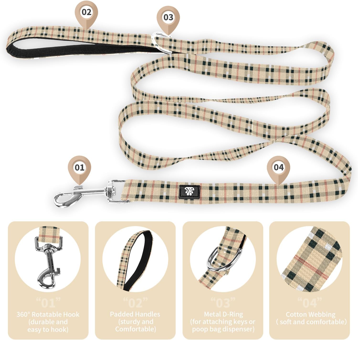 NESTROAD Dog Collar and Leash Set,Soft Cotton Dog Collars for Large Dogs image 3