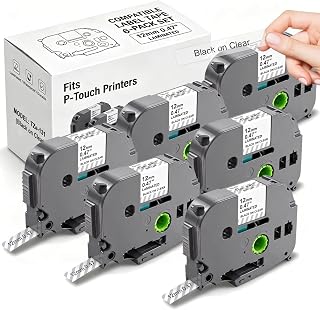 6-Pack Tze-131 Tze131 Tz131 Tape 12mm 0.47 Laminated Clear Label Maker Tape