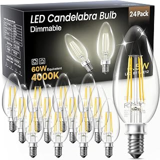 TJOY Candelabra LED Bulbs, E12 60W Equivalent Dimmable for Chandelier Light | 4000K Natural White, Small Base B11 Vintage Filament Clear Glass Candle Shape Light Bulb, 4.5W for Ceiling Fans, 12 Pack