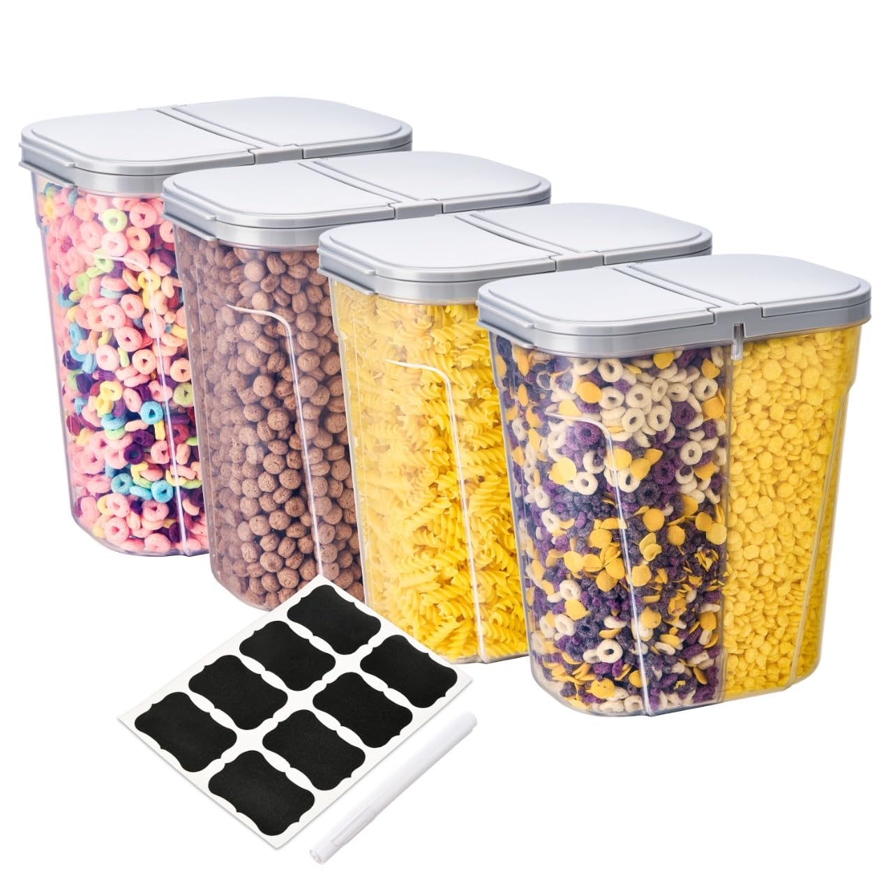 Deli Kitchen 2.6 Liter BPA free Cereal Storage Containers 2-in-1 Box, Plastic Food Storage Container with Airtight lids, Durable, Stackable Kitchen Dispenser for Cereals (Pack of 4)