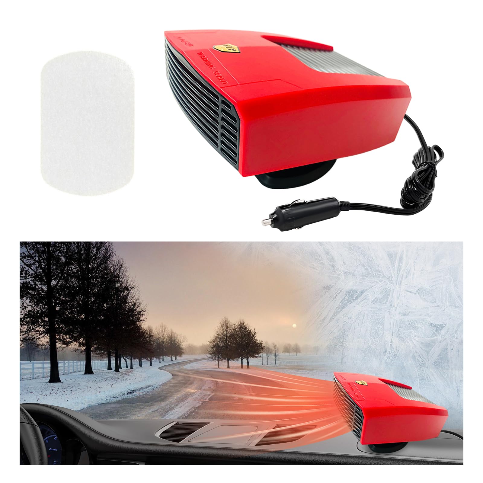 Ziciner Car Heater, 12V Portable Car Heater and Defroster Plugs into Cigarette Lighter, 2 In 1 Fast Heating Cooling Fan with 360° Rotary Base, Winter Windshield Fans for Car Truck (Red, 12 V)