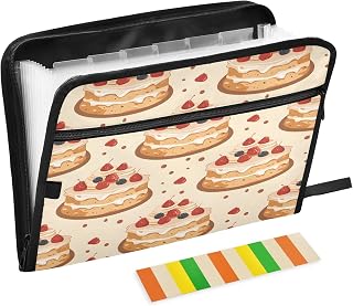 Decorating Cake Expanding File Folder, 13 Pockets Accordion File Organizer with Sticky Labels Zipper Portable A4 Document Organizer for Home Office School Supplies