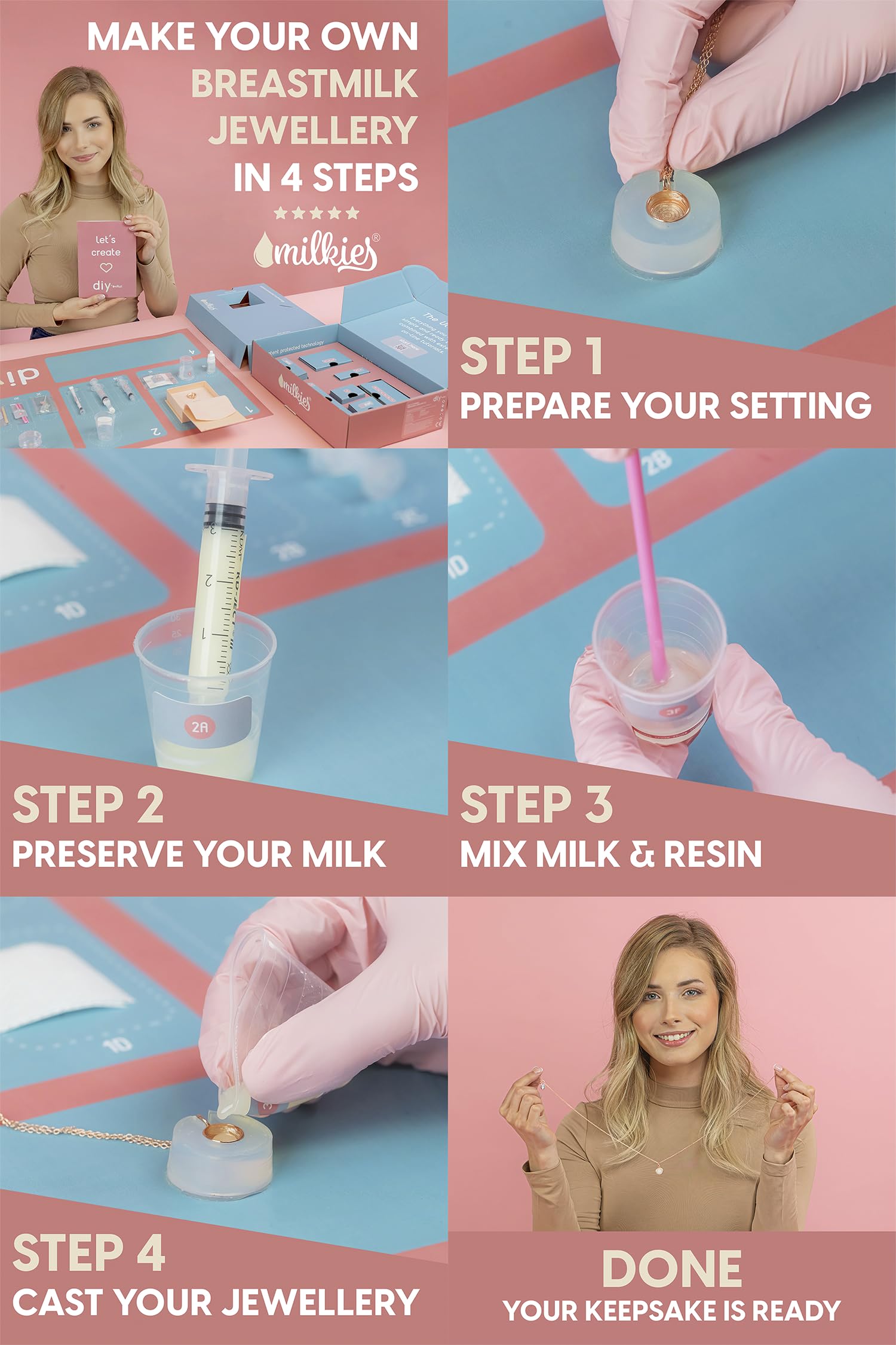 Kit de lait de poitrine DIY - Col en forme de goutte en or