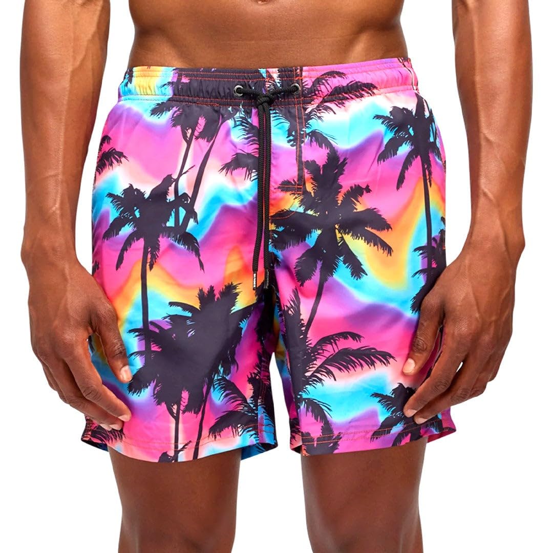 SUNDEK Mens Elastic Waist Boardshort, Swim Trunks 16" Length 5" Inseam, 3109p - Multicolor, X-Large