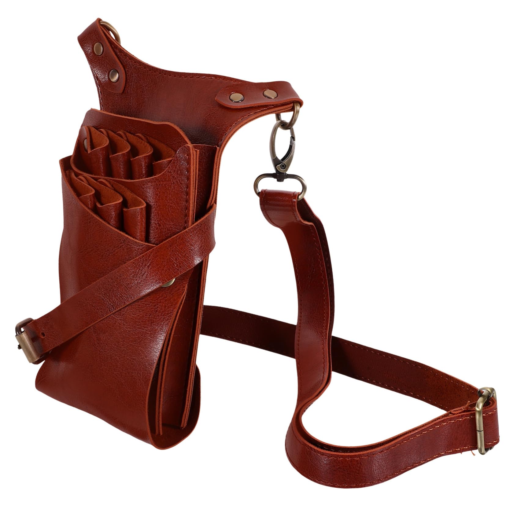 NULYLU Scissors Bag for Hair Stylists Barber Comb Pouch Leather Toolkit Scissors Pocket Hairdressing Accessories Holder (Brown)