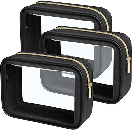 PACKISM Neceser aprobado por la TSA  Bolsas de maquillaje transparentes con bordes de colores mejorados, bolsas de aseo transparentes para viajes,