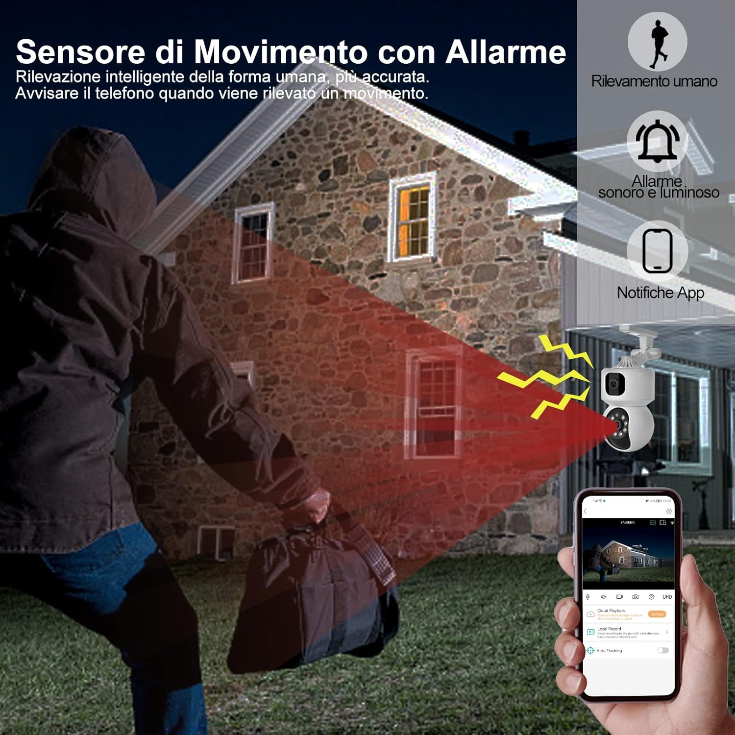GT HITGX 4MP HD telecamera wifi interno videocamera sorveglianza allarme casa senza fili webcam furbo dog camera 360 panoramico sensore movimento videocitofono videosorveglianza baby monitor Tipo E - Immagine 3