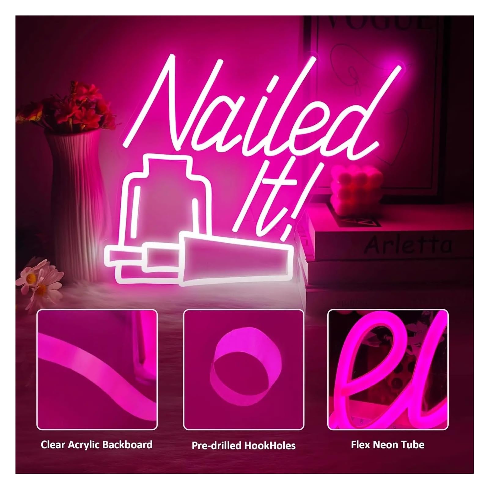 Wiszące neony artystyczne "Nailed It!"Neon LED Light USB Do Salonu Piękności Salon Paznokci Bar Party Gaming Room Dekoracje Sypialni 35X31.1cm
