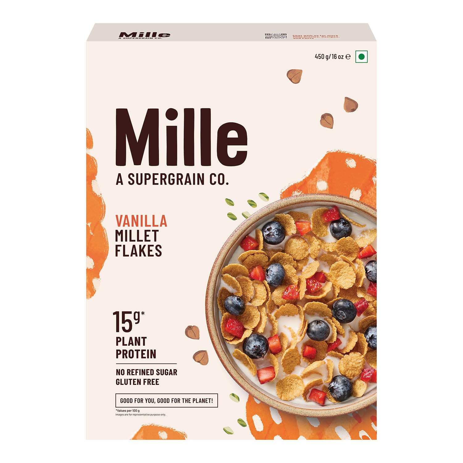 Mille Vanilla Buckwheat Breakfast Flakes | | No Refined Sugar | Gluten Free | Kuttu Atta | High Plant Protein | Low Carbs | Low GI Millet Grain | Naturally Cholesterol Free| 450 grams