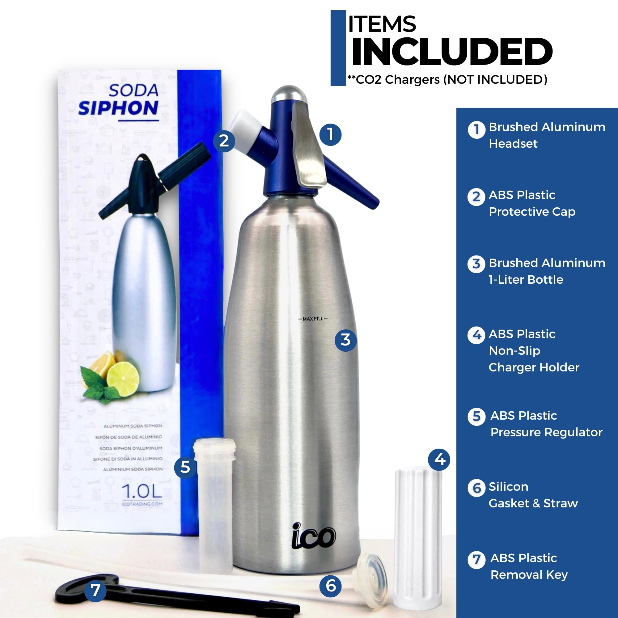 Home Soda Maker 1l Sifone Per Soda In Alluminio 1L - Macchina Per Acqua Frizzante Fatta In Casa, Per Cocktail E Bevande Bevande Fatte In Casa