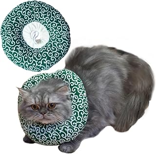 (EU SOU) エリザベスカラー 犬 猫 唐草 ソフト 傷舐め防止 引っ掻き防止 クッションペット用品 小型犬 中型犬 (グリーン, S)
