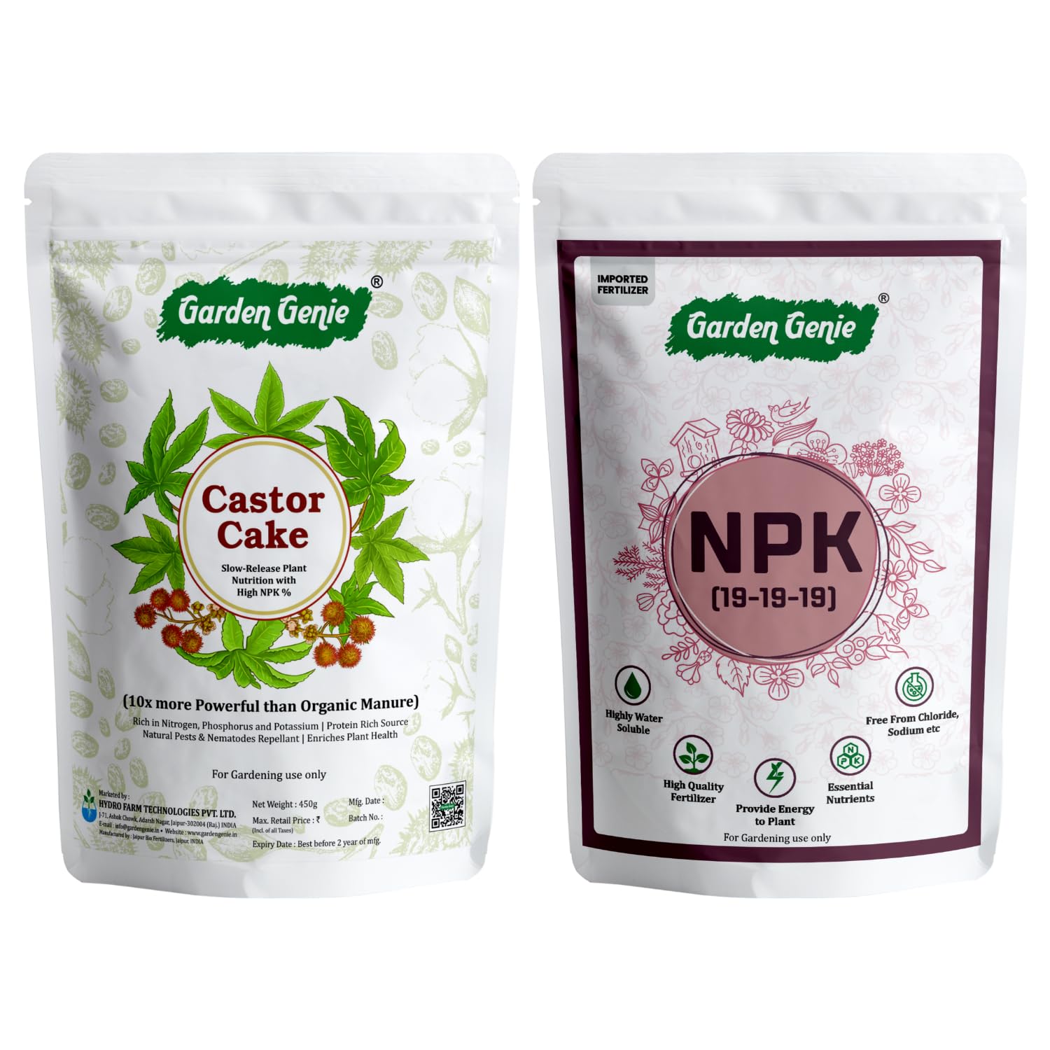 Garden Genie Combo of Organic Castor Cake & NPK 19 for Indoor, Outdoor and Home Garden Pot Plants | 100% Water Soluble & Nitrogen Rich Plant Food - 900 Gm (Pack of 450 Gm Each) (B0C89JMG33) Amazon Price History, Amazon Price Tracker